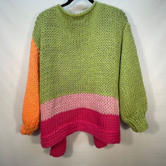 Listicle Green Pink Orange Colorblock Pocketed Soft Knit Cardigan Sweater Small - Picture 8 of 8